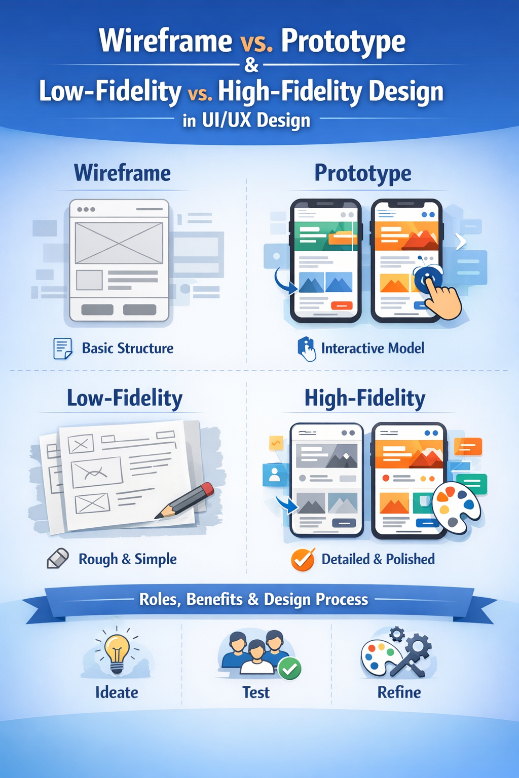 wireframe vs prototype, low fidelity vs high fidelity design