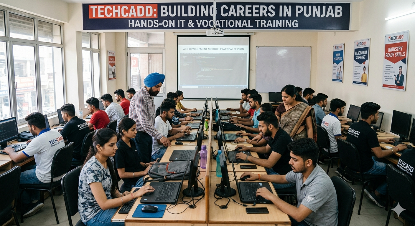 Techcadd students attending career training sessions in Punjab while developing technical and professional skills for job readiness