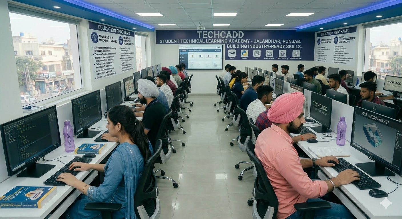 Techcadd students participating in success-oriented training in Punjab, learning IT, coding, AI, and digital skills with hands-on projects in a modern classroom environment