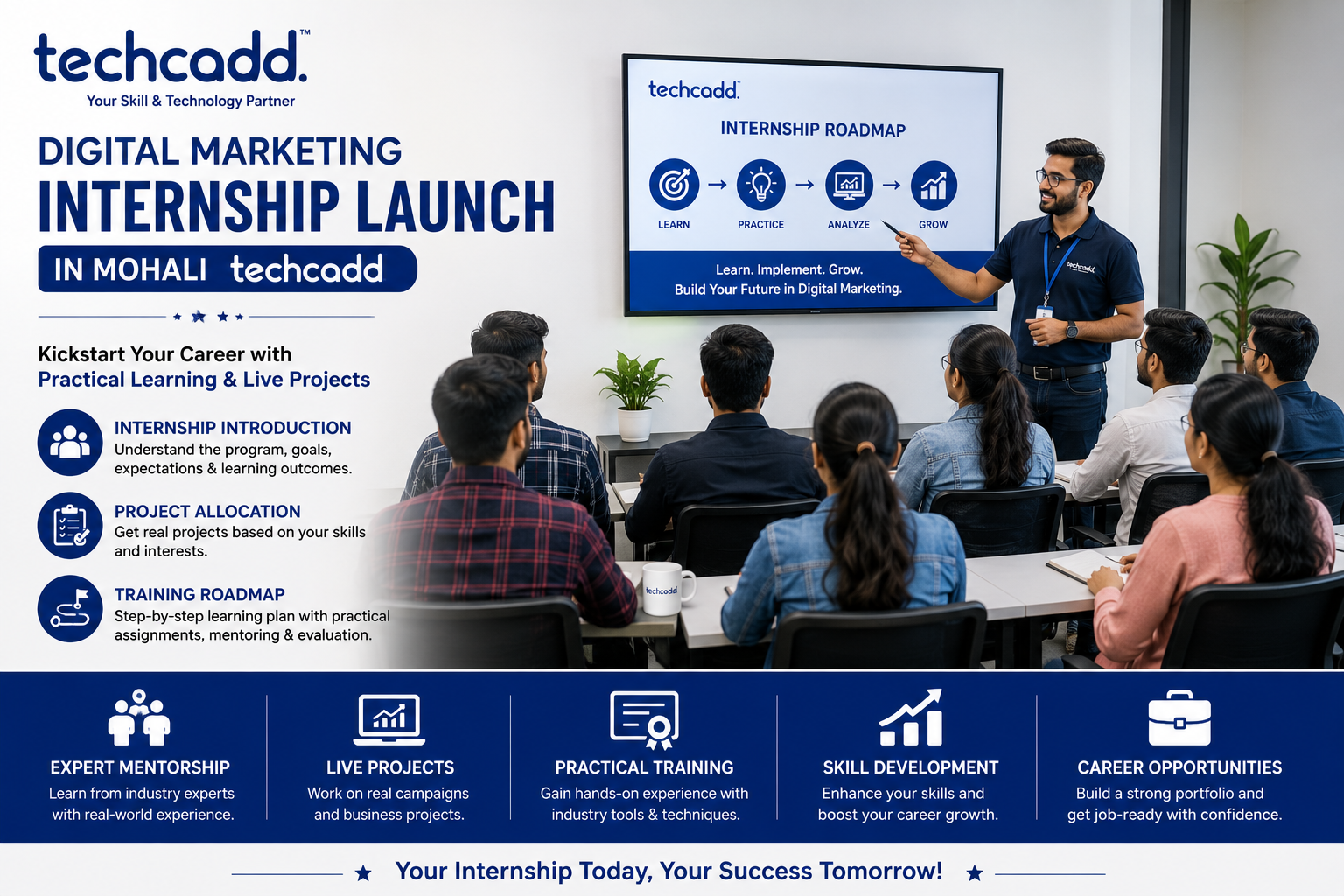 Digital Marketing Internship Launch in Mohali | Techcadd Live Project Training